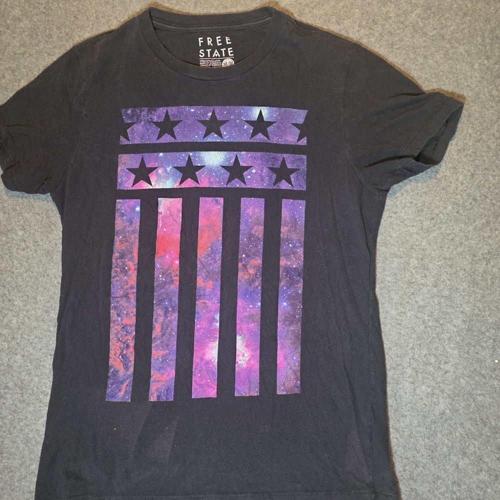 Free State Shirt Mens Medium Black Galaxy American Flag Graphic Tee Patriotic329